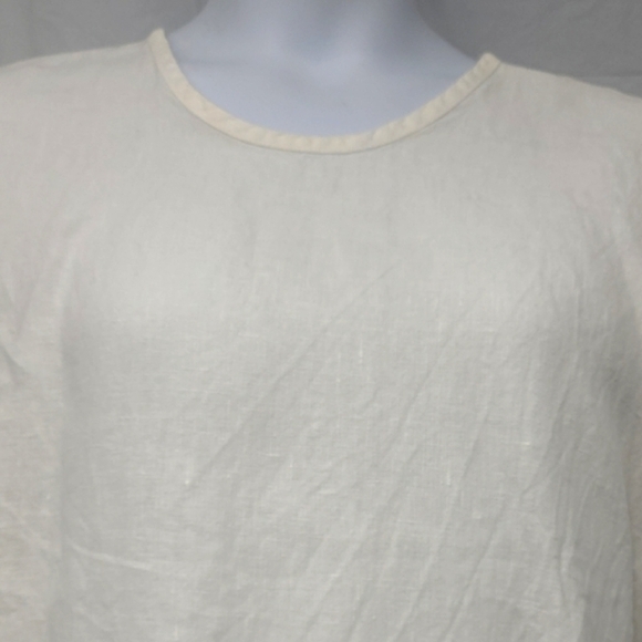 Linen T-shirt Top Creamy White Crew Neck Short Sleeve Washable Gorpcore Boho - Picture 7 of 8